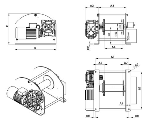 E-winch 250-3000kg drawing
