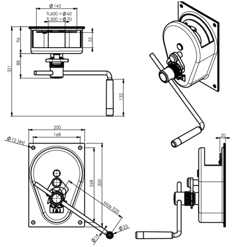 Hand Winch TL300-600 drawing