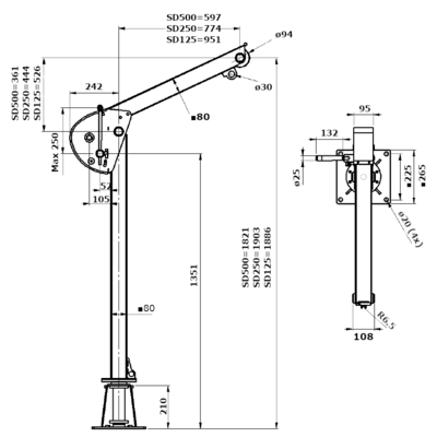 Portable Swivel Davit SD125-250-500