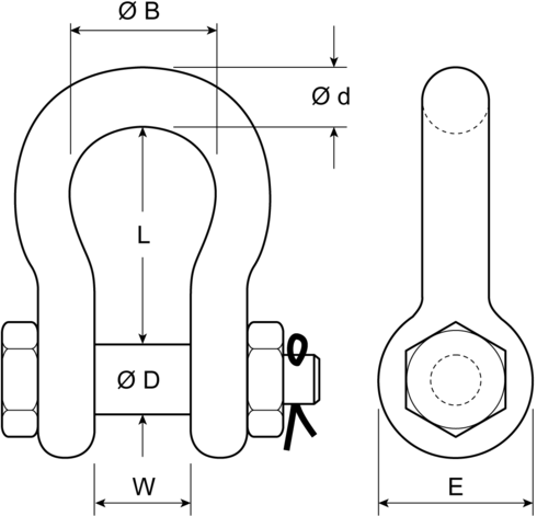 Bow Shackle with Safety Pin drawing Bow Shackle with Safety Pin drawing of product specifications