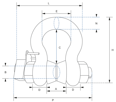Wireless Loadshackle drawing Specifications of Wireless Loadshackle with low headroom and a load-centering bobbin