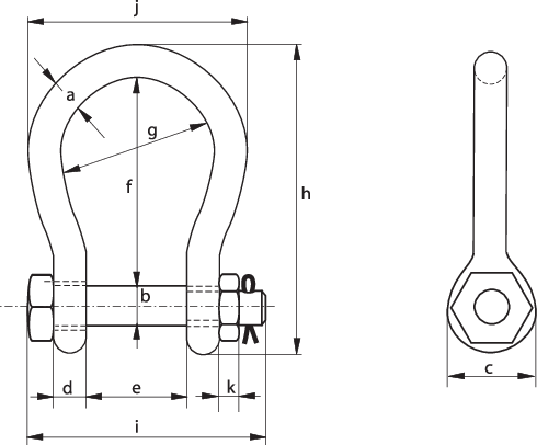 Wide Mouth Shackle G-4263 diagram Diagram of specifications of the Wide Mouth Shackle G-4263 for lifting and rigging operations