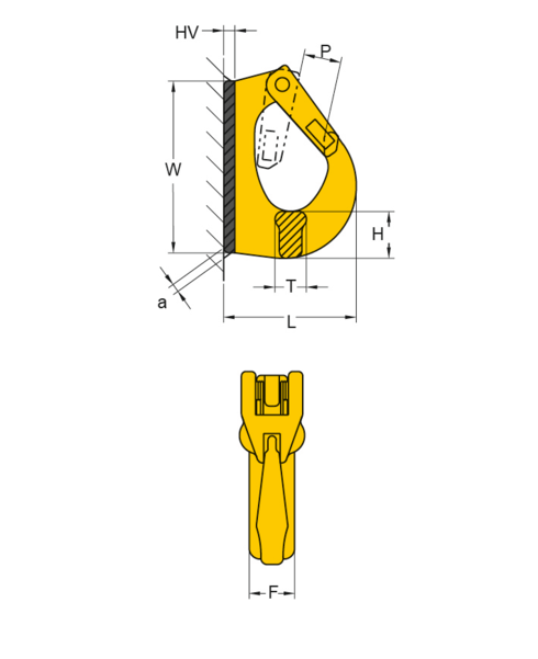 Yoke Excavator Weld-on Hook Grade 80 measurements Yoke Excavator Weld-on Hook Grade 80 measurements