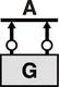 A diagram of a rectangular object with two lifting points.
