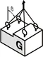 A diagram of a rectangular object suspended by four lifting points.